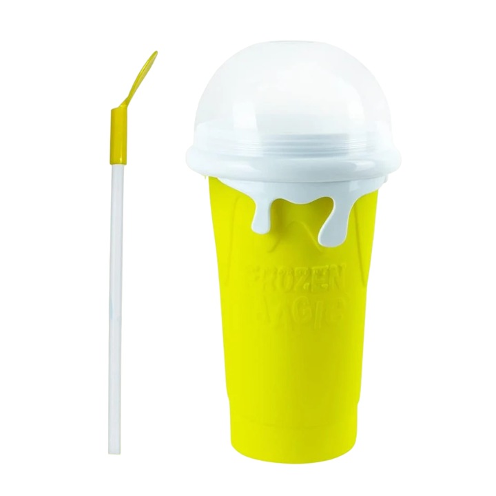 Többször használható pohár Cicorfu fagylalthoz, műanyag, sárga, 500 ml