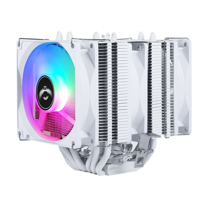 Cooler procesor, RGB, 6 tevi de racire din cupru, Compatibil cu AMD/Intel, 4PIN, Argintiu