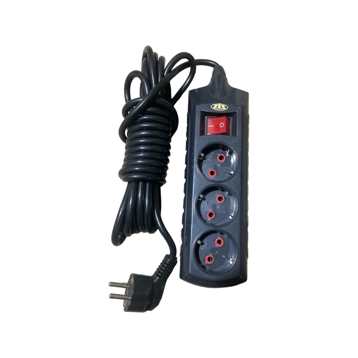 Prelungitor cu 3 prize, cablu 5m, AVI-2143, negru