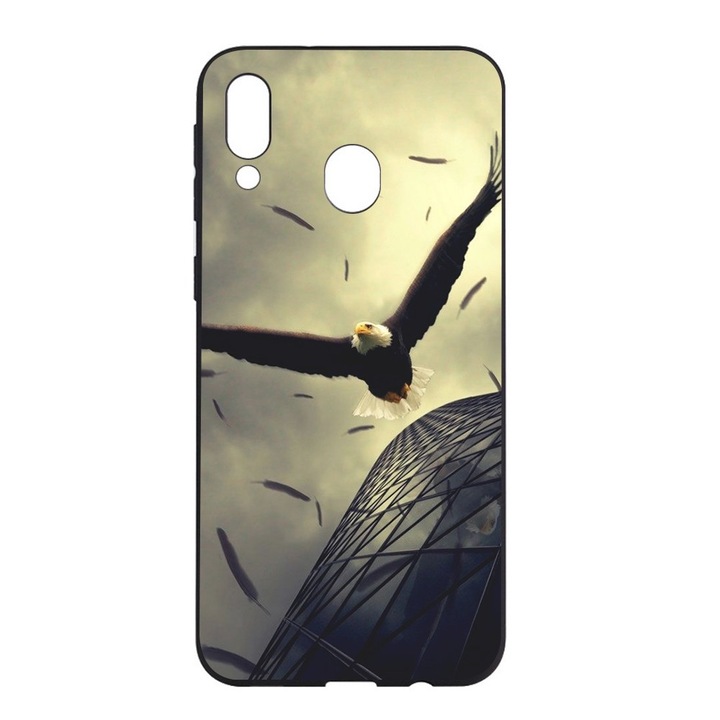 Husa design Eagle, Compatibila cu Samsung A40, negru gri, material tpu, subtire si usoara