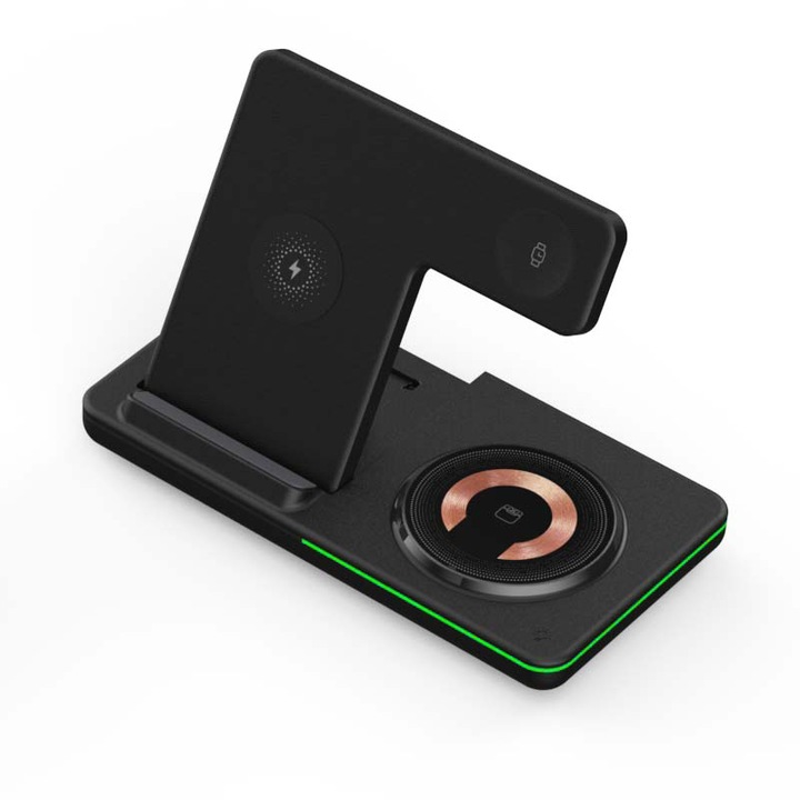 3 az 1-ben összecsukható töltőállomás Apple-hez, fekete