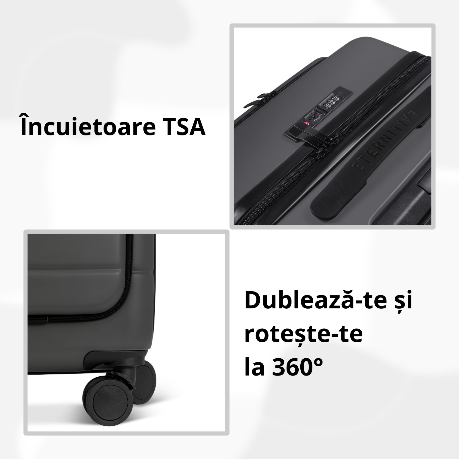 Troler cabina avion, Eternitive, E1, ABS, Lacat TSA, Roti duble 360 ...