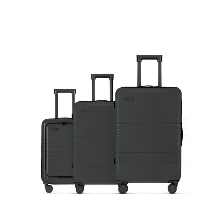 Set 3 trolere, Eternitive, E1, ABS, Lacat TSA, Roti duble 360, Grafit, 96 l