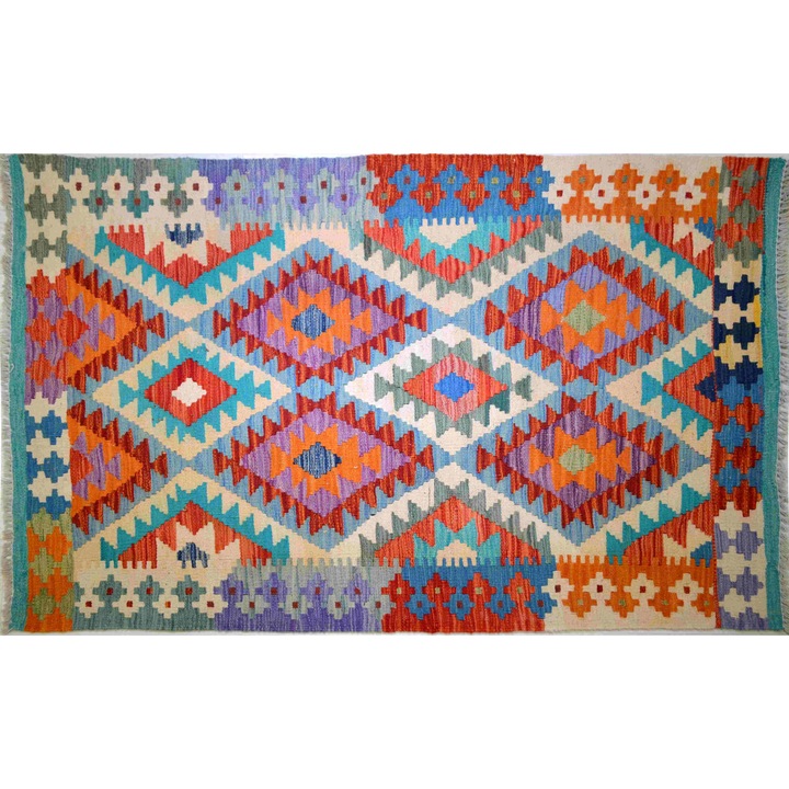 Covor kilim MAVI, Luxury Rugs, Lana, Multicolor, grosime 5 mm, 100x156 cm