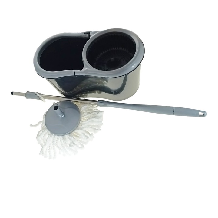 Set mop rotativ, Mr. Pratic 14L-MR116, cu galeata 14l si storcator Negru gri