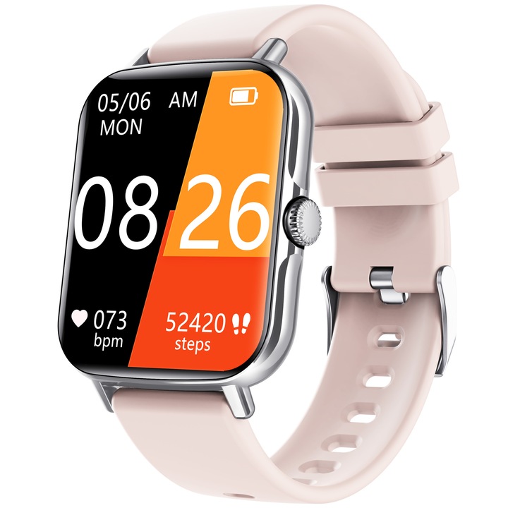 Nantaisun Okosóra, 1,35" IPS LCD kijelző, Bluetooth 5.3 HD, vércukor/vérnyomás/alvás/pulzus/véroxigén, bejövő hívások emlékeztetője, közösségi média értesítés, rózsaszín