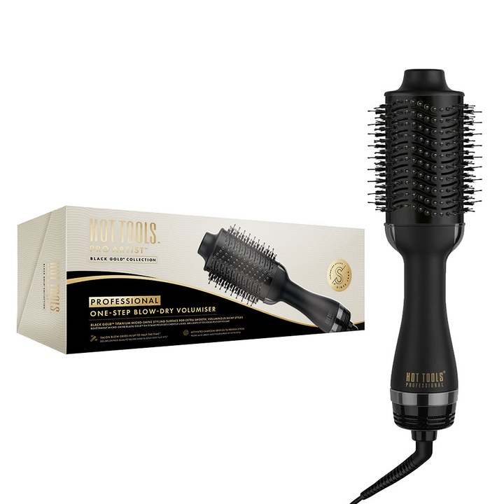 Фиксирана електрическа четка Hot Tools One-Step Blow Dry Volumiser Pro Artist Колекция Black Gold, 3 температурни степени, HTDR1090BGUKE
