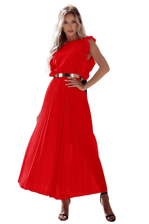 Rochie Dama Lunga din Voal cu curea masura universala s/m/l, Rosu, S-L