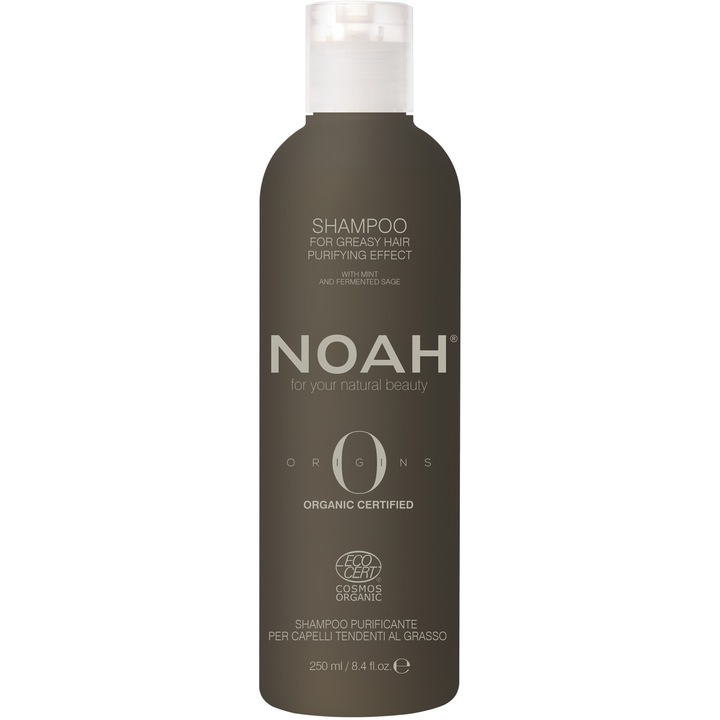 Sampon BIO purificator cu ulei esential de menta pentru par si scalp gras, Noah, 250 ml