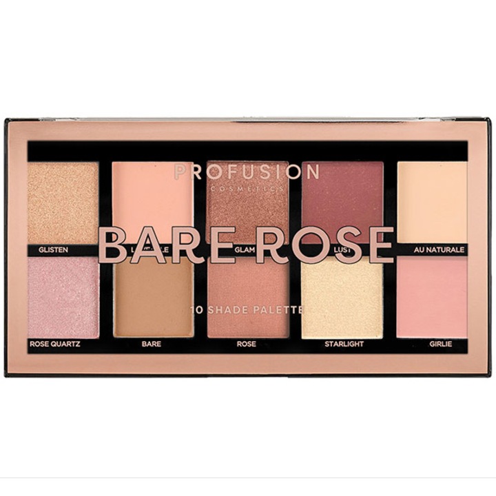 Bare Rose, Paleta Farduri Vegane 10 Nuante, Profusion Cosmetics