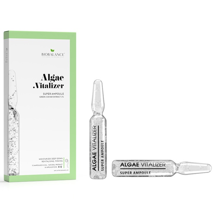 Концентрирани ампули Bio Balance Algae Vitalizer, За интензивна хидратация и стягане, С екстракт от зелен хайвер 3%, 10 x 2 мл