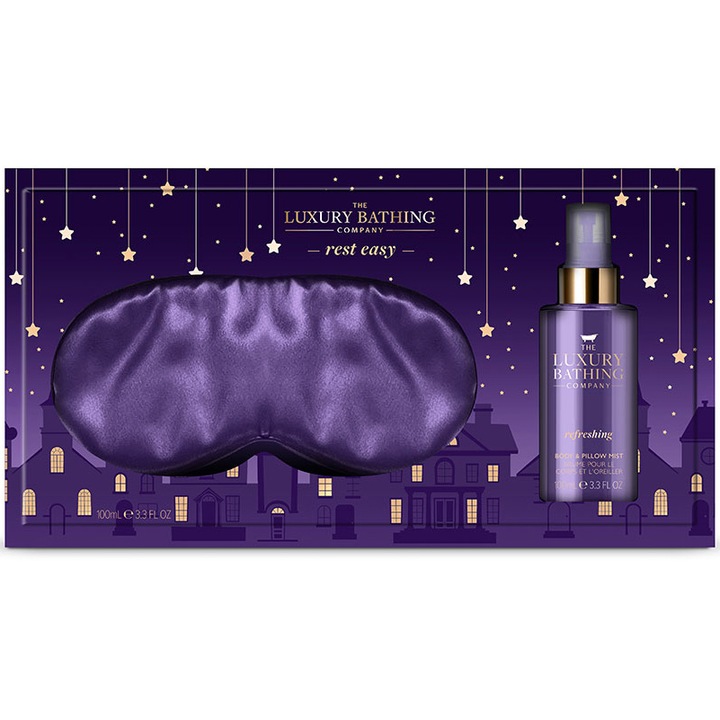 The Luxury Bathing Company Sleep Easy ajándékcsomag, levendula, 100 ml test és haj permet, selymes alvómaszk