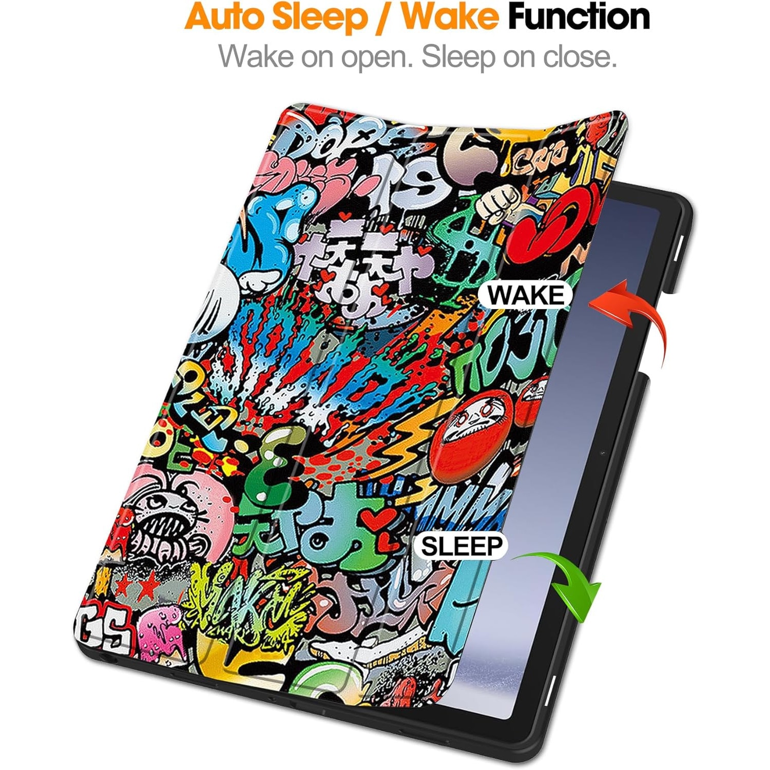 Husa pentru Samsung Galaxy Tab A11 Plus / A9+ Plus 11 inch UltraSlim de tip stand functie sleep/wake-up Aiyando, grafitti