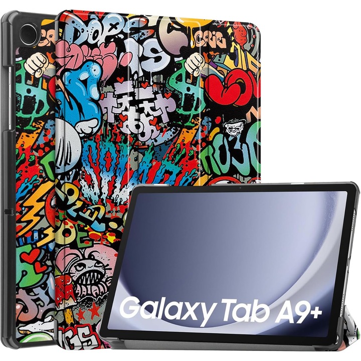 Калъф за Samsung Galaxy Tab A9+ Plus 11 инча UltraSlim тип стойка функция сън/събуждане Aiyando, графити