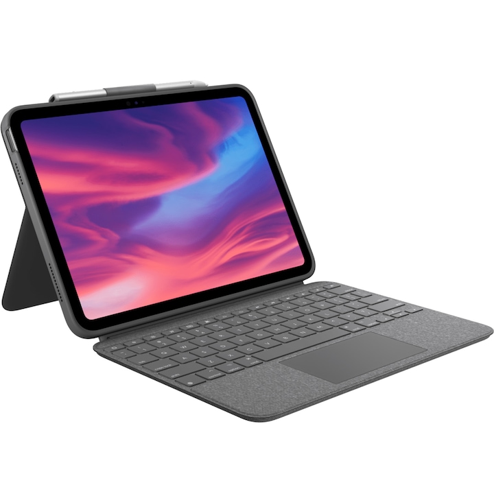 Husa cu tastatura Logitech Combo Touch pentru Apple iPad 10.9" (10th gen), Trackpad, Layout Nordic, Oxford Grey