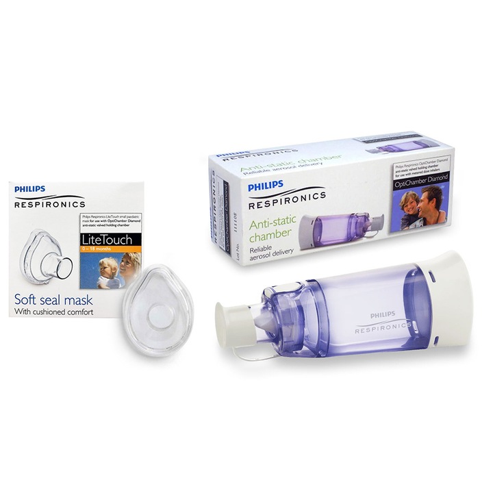 Set Camera de inhalare 0 - 18 luni Philips Respironics Optichamber Diamond, cu masca S LiteTouch Philips Respironics