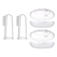 Set 2x periuta degetar de dinti si gingii pentru bebelusi 0+ luni – silicon alimentar, cutie depozitare – Dodoli