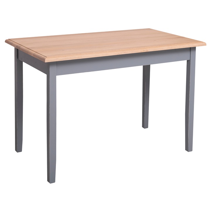 Masa cu blat stejar, 120x70x78 cm, culoare top natural P063, culoare corp albastru inchis antichizat P042A, dublu color, 100% lemn masiv