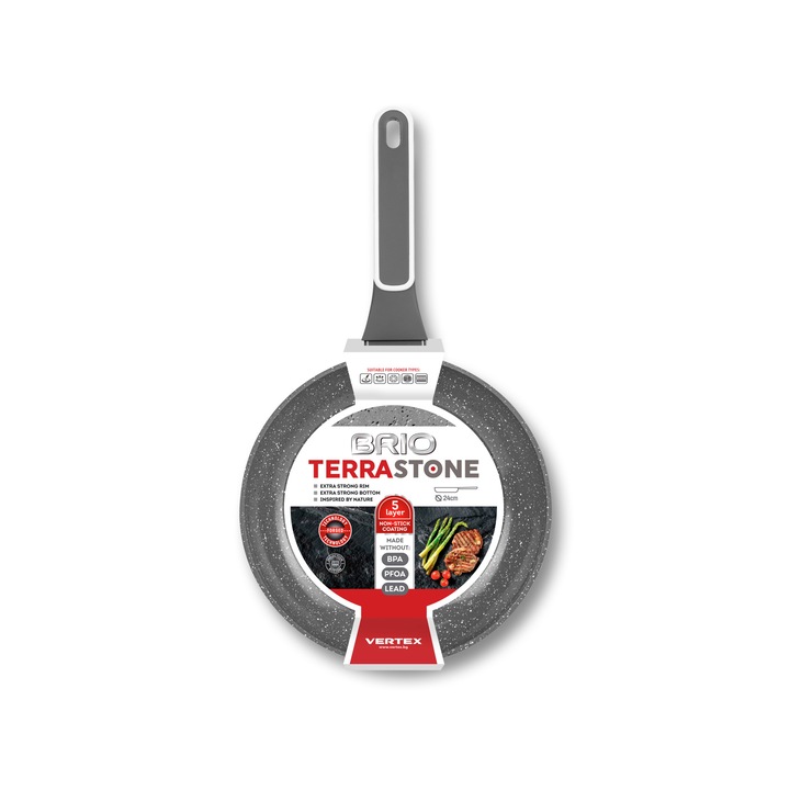 Алуминиев тиган Brio Terra Stone, Ø24см, незалепващо покритие, индукция