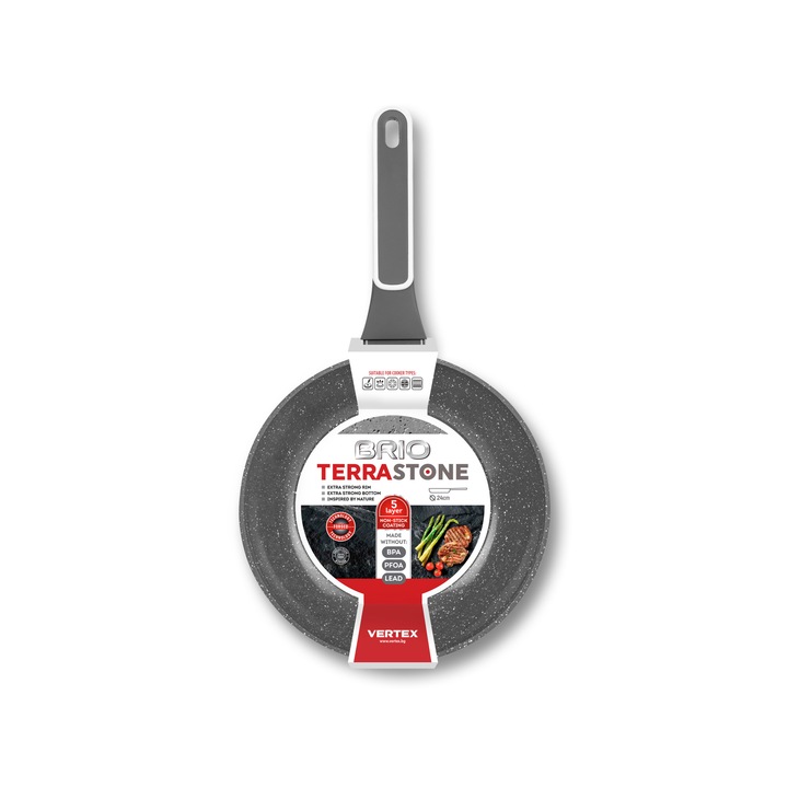 Алуминиев тиган Brio Terra Stone, Уок, Ø24см, незалепващо покритие, индукция