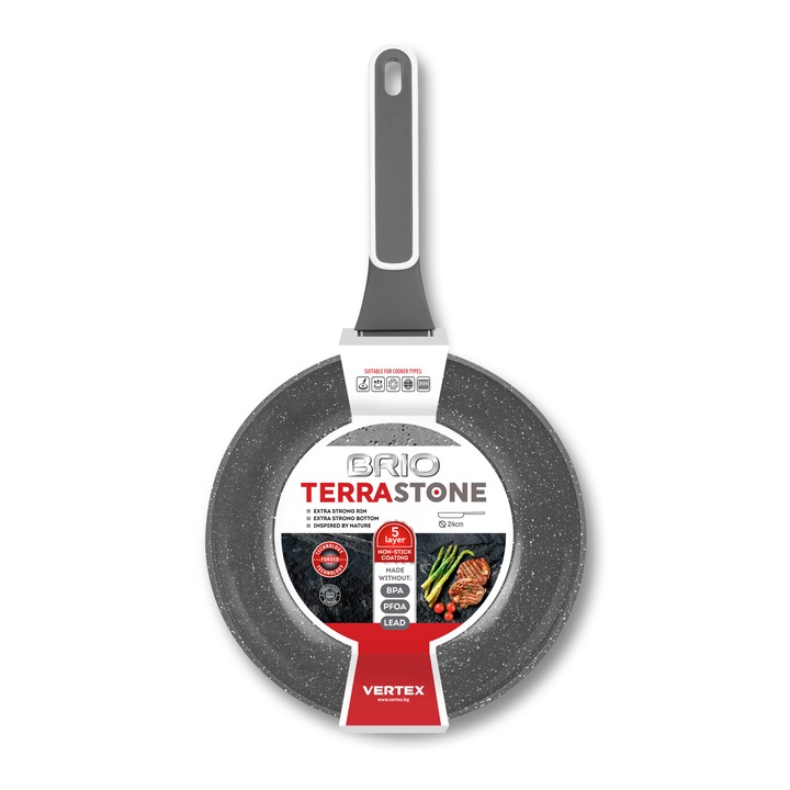 Алуминиев тиган Brio Terra Stone, Уок, Ø28см, незалепващо покритие, индукция