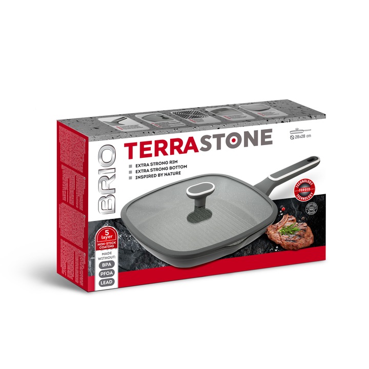 Tigaie din aluminiu, Brio, Terra Stone, 28 x 28cm