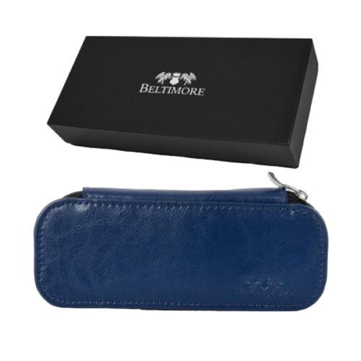 Tolltartó, Beltimore, természetes bőr, 8 x 19 x 3 cm, sötétkék