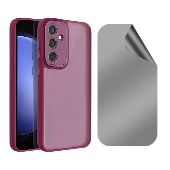 Optim Solution Adatvédelem, Regenerálható hidrogél fólia készlet és szilikon TPU burkolat Samsung Galaxy A55 készülékhez, tartós, kémkedés elleni, rugalmas szilikon, fekete