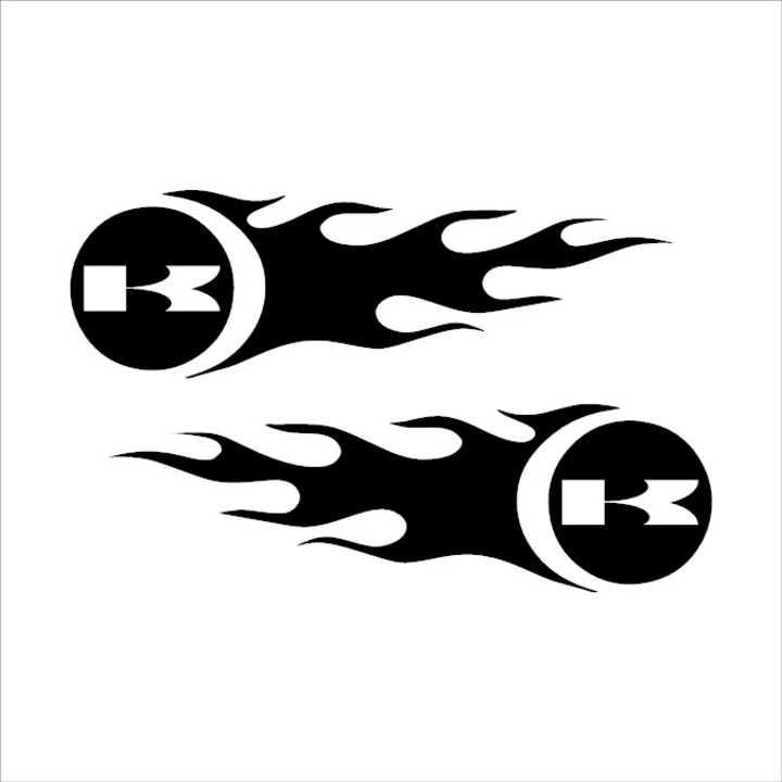 Sticker x2, Kawasaki Logo Flames, Negru, 25cm