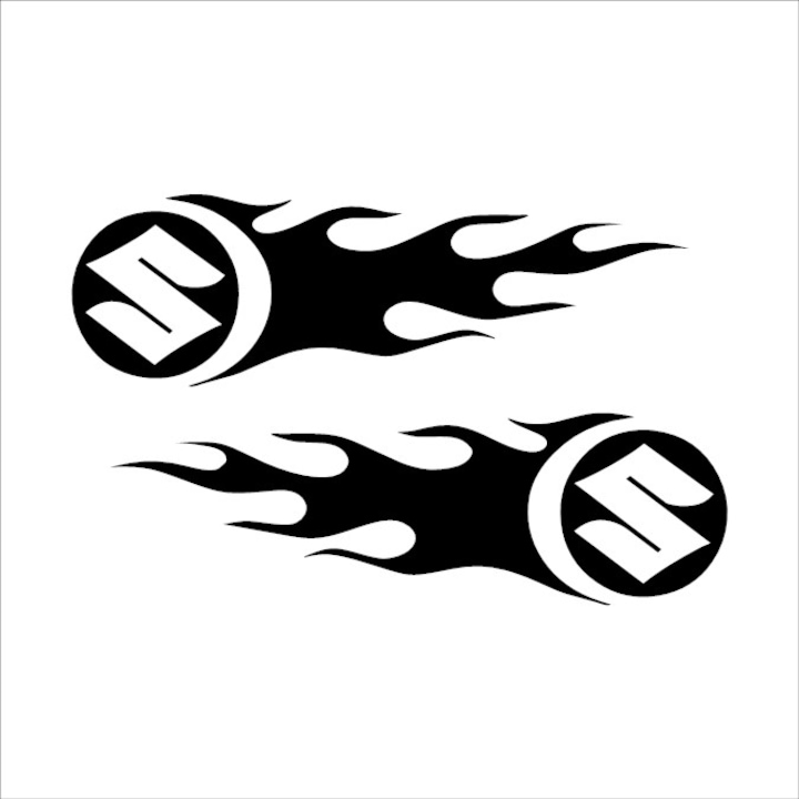 Matrica x2, Suzuki Logo Flames, fekete, 25cm