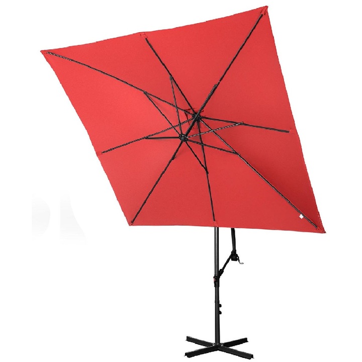 Umbrela de gradina cu brat patrat, Uniprodo, Poliester/Otel, 250x250 cm, Rosu