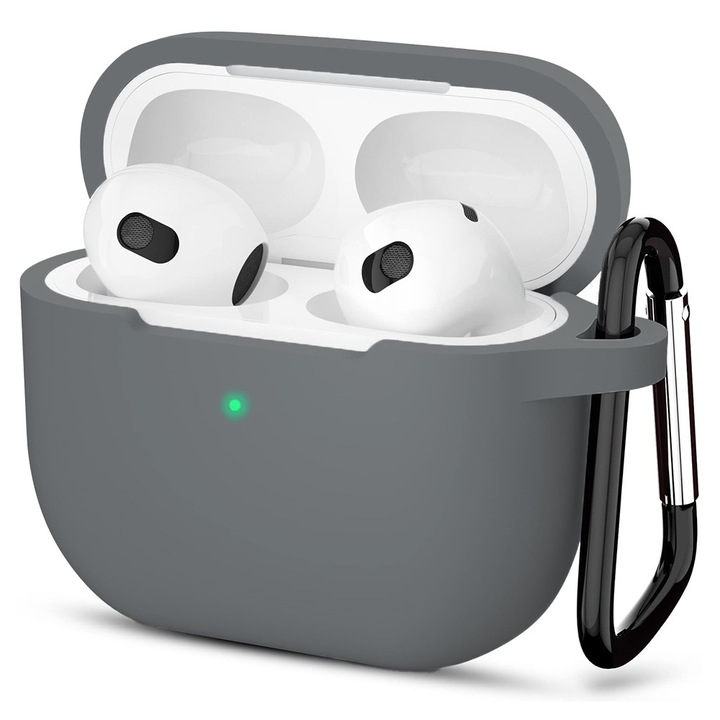 Husa Cu Grad Ridicat de Protectie pentru Apple AirPods 3, SOL, O40, Siliciu, Titanium Grey
