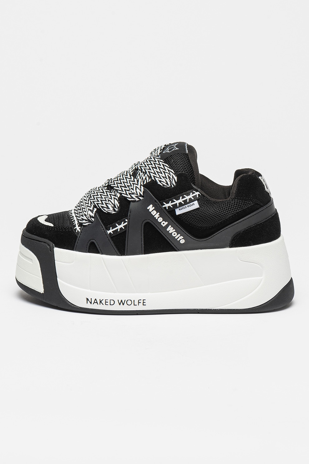 NAKED WOLFE, Pantofi sport wedge cu insertii de piele intoarsa