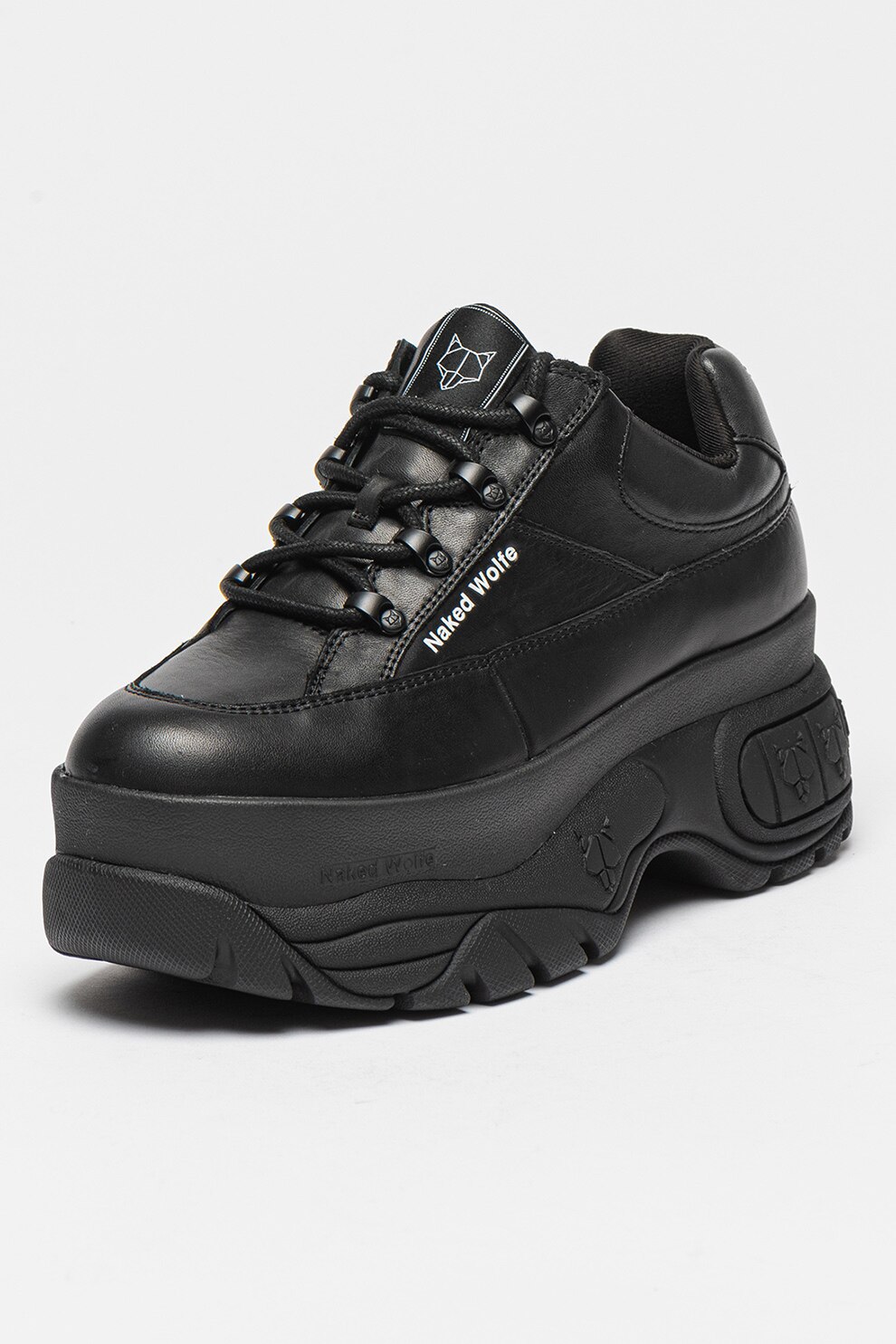 NAKED WOLFE, Pantofi sport demi-wedge de piele Sporty, Negru, 35