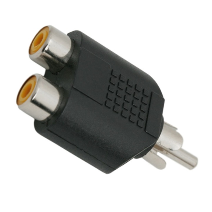Adaptor audio, conectori 2 RCA mama la RCA tata, Negru