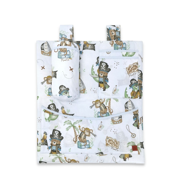 Органайзер за кошара, MimiNu и люлка, сертифициран памук Oeko Tex Standard 100, 3 отделения, 53x46 см, Design Pirates Blue