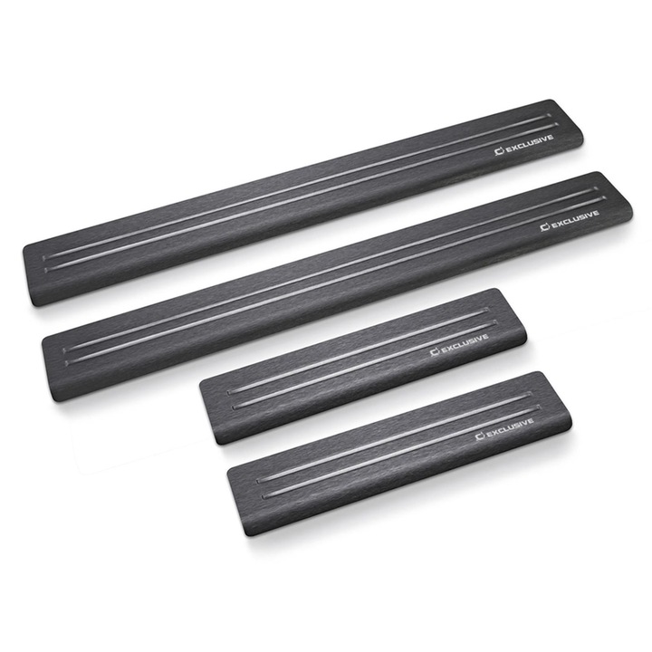 Set 4 Protectie praguri Citroen C4 Picasso I 2006-2013, Croni, 2 Line Model, Satin negru si alb