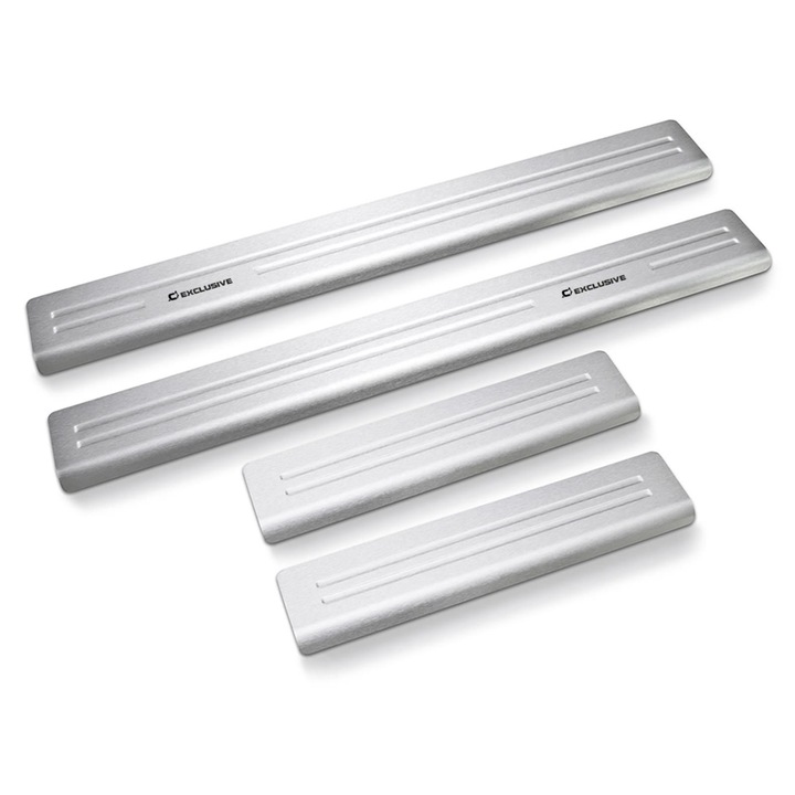 Set 4 Protectie praguri Renault Clio IV Hatchback 5 usi usi 2012-2018, Croni, Asymetric Model, Argintiu Mat