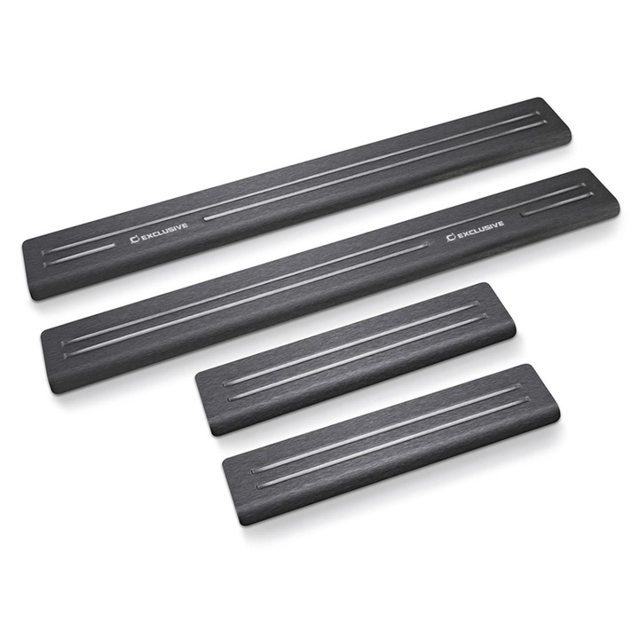 Set 4 Protectie praguri Skoda Superb II 3T FL Wagon 2013-2015, Croni, Asymetric Model, Satin negru si alb