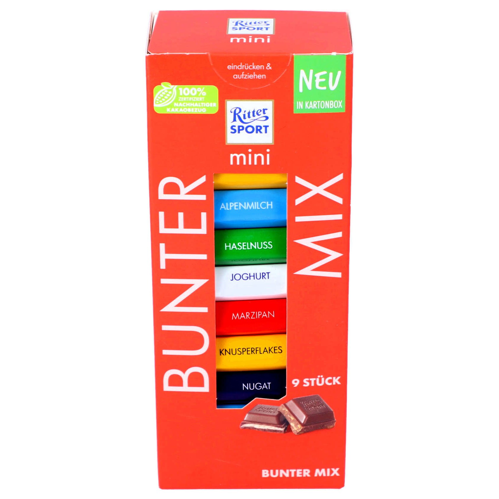 Cutie ciocolata mini, Ritter Sport, 6 sortimente, 9 buc, 150g - eMAG.ro