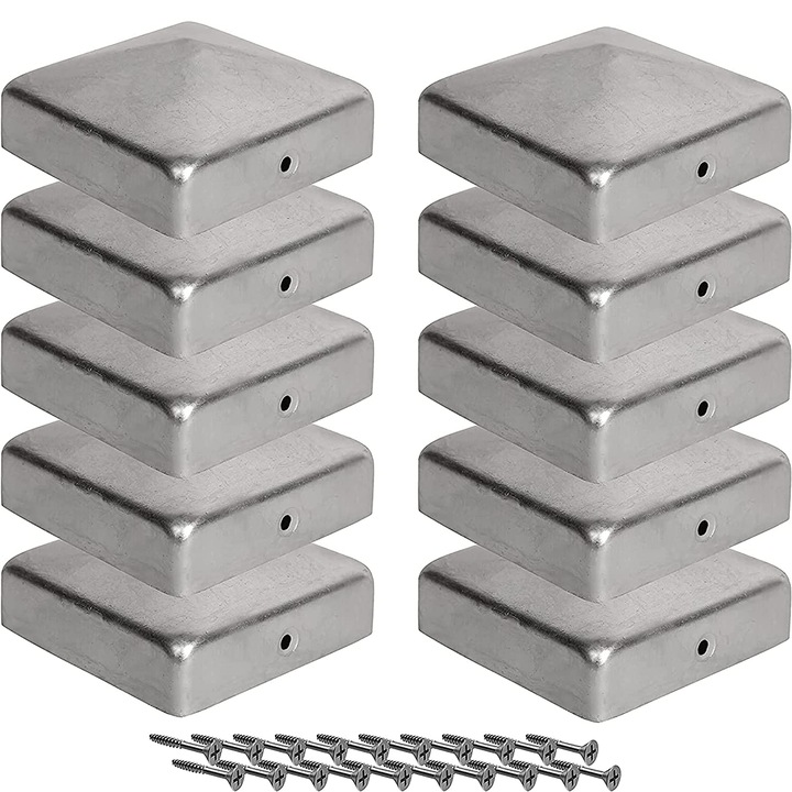 Set capace stalpi de gard, metal galvanizat, 10 bucati, 91*91 mm
