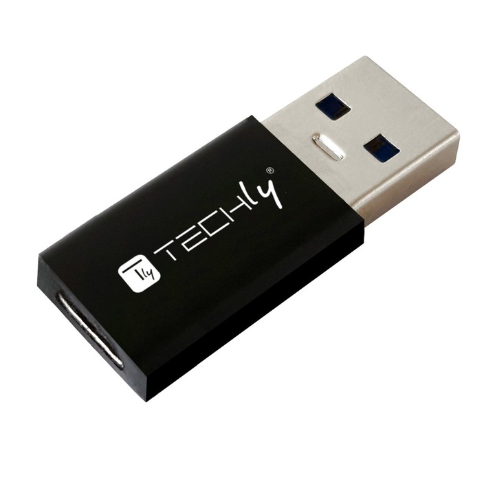 Adaptor USB 3.0 tata la USB-C mama, 5 Gbps, Negru, Techly, IADAP USB3-AFT