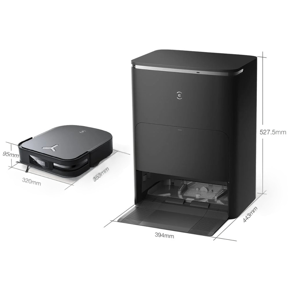 Robot de aspirare Ecovacs Deebot X2 Omni, statie de colectare si curatare/uscare automata, recunoastere obiecte AI, LiDar, senzor 3D, putere de aspirare 8000Pa, depasire obstacole, mop, recipient praf 420ml, recipient apa 180ml, aplicatie mobila, negru