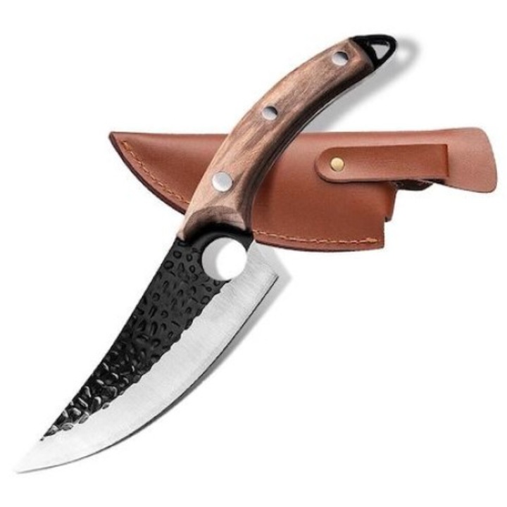 Cutit Japonez din Otel Inoxidabil Blusmart, Forjat Manual, Universal, Calitate Premium, Maner Ergonomic din Lemn, 27.5cm, Husa din piele ecologica