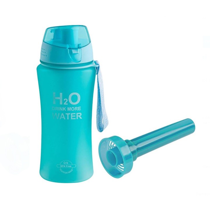 Sticla apa sport, drumetie din plastic cu rezerva de gheata, turcoaz 480ML