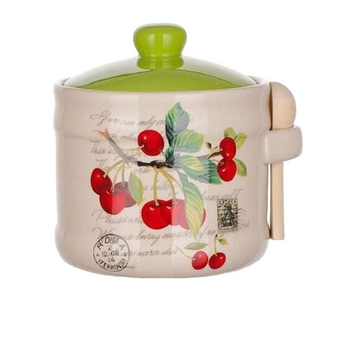 Bol din ceramica pentru zahar cu lingurita, 400 ml Banquet Cherry, 60ZF1099CH