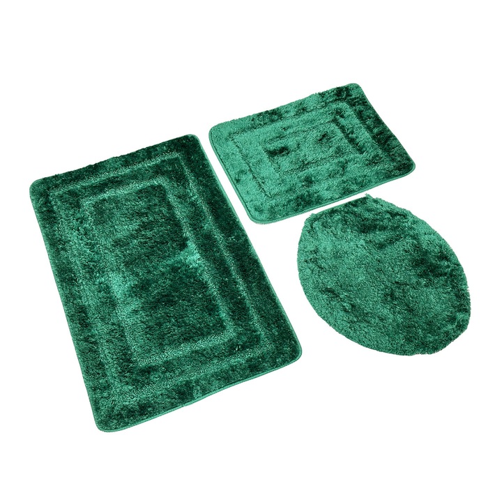 Covor de baie in 3 parti ALOR Euromat pufos verde sticla