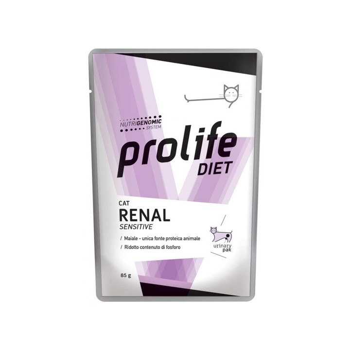 Hrana umeda pentru pisici, PROLIFE Renal Sensitive, aroma de porc, plic 85 g