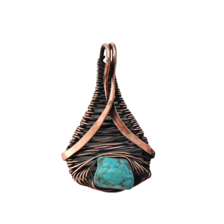 Pandantiv din cupru Drop cu pepita de turcoaz natural