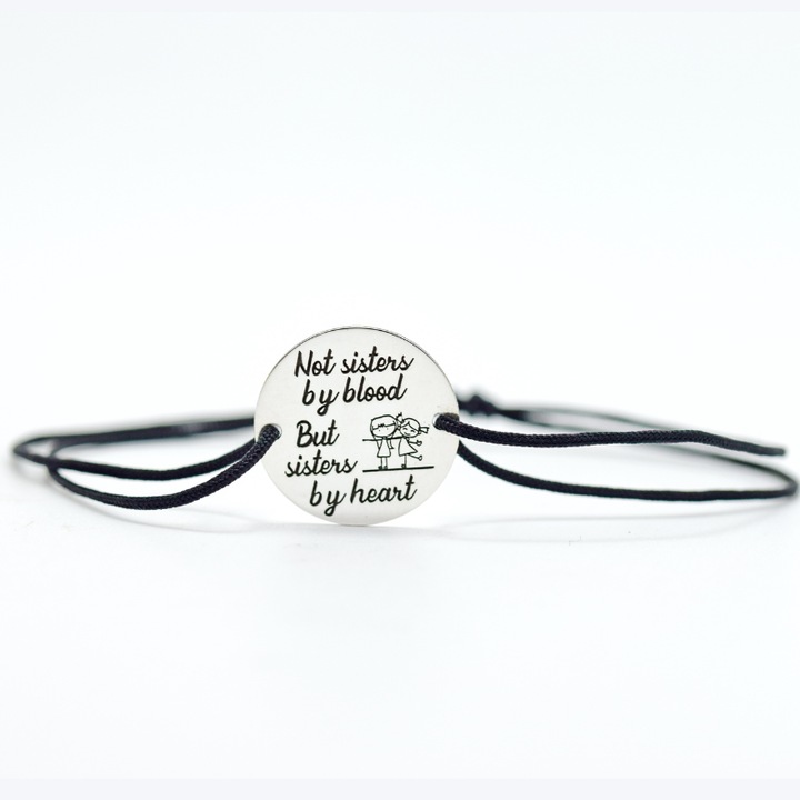Bratara reglabila cu banut personalizat - Not sisters by bood But sisters by heart